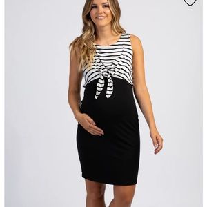 Pinkblush Black Striped Layered Tie Front Maternity Dress